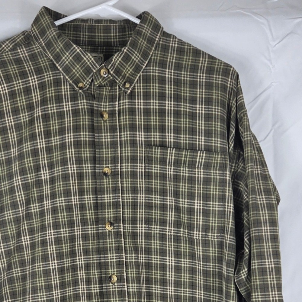 LL Bean Mens XXL Tall Green Plaid Long Sleeve Button Down Heavy Cotton Shirt